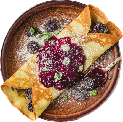 Naleśniki wysokobiałkowe z owocami i dżemem